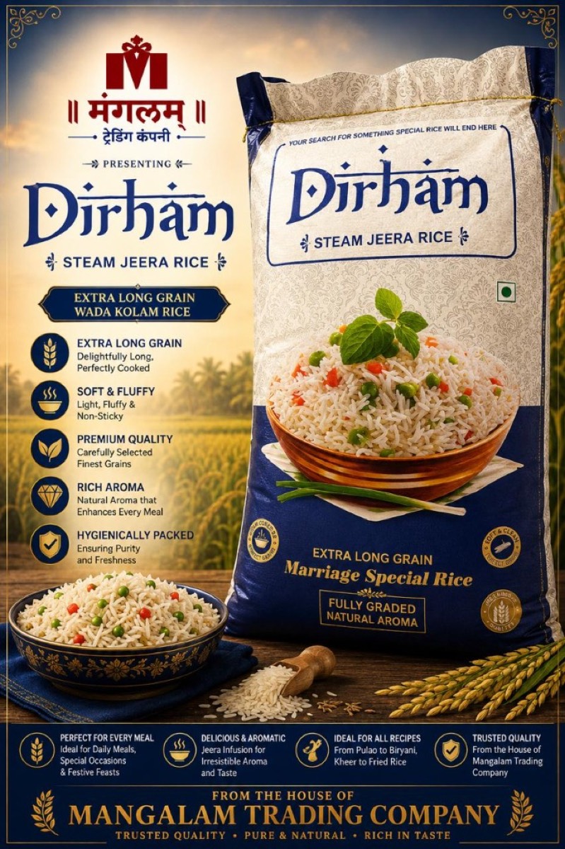 Dirham Steam Jeera Rice Extra Long Grain Wada Kolam Rice bag