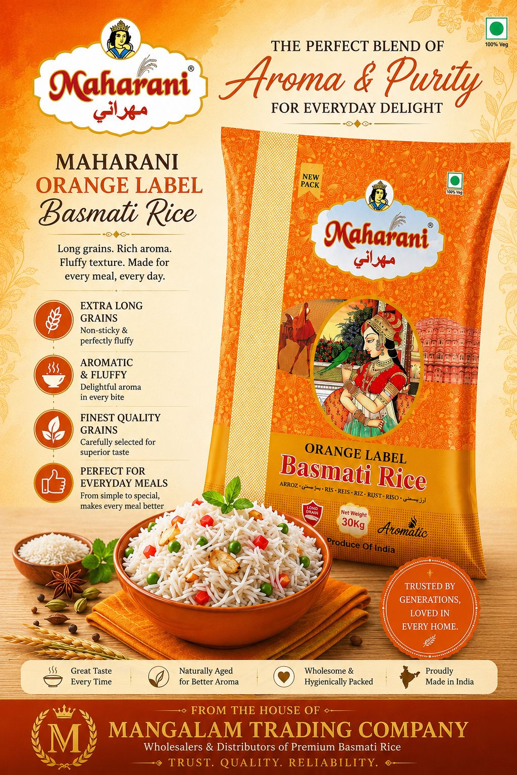 Maharani Orange Label Basmati Rice bag