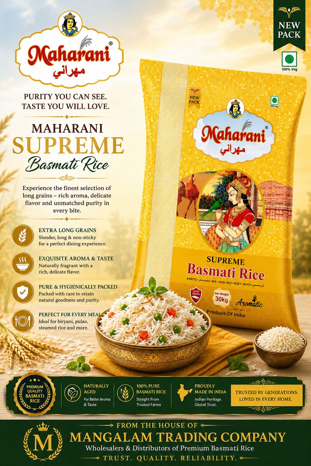 Maharani Supreme Basmati Rice bag, premium long grain rice
